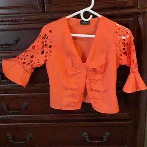 Orange Ruched Ruffled Blouse🍊
